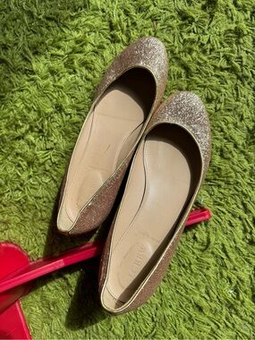 J. Crew Glitter Ballet Flats in Rose Gold Sparkle